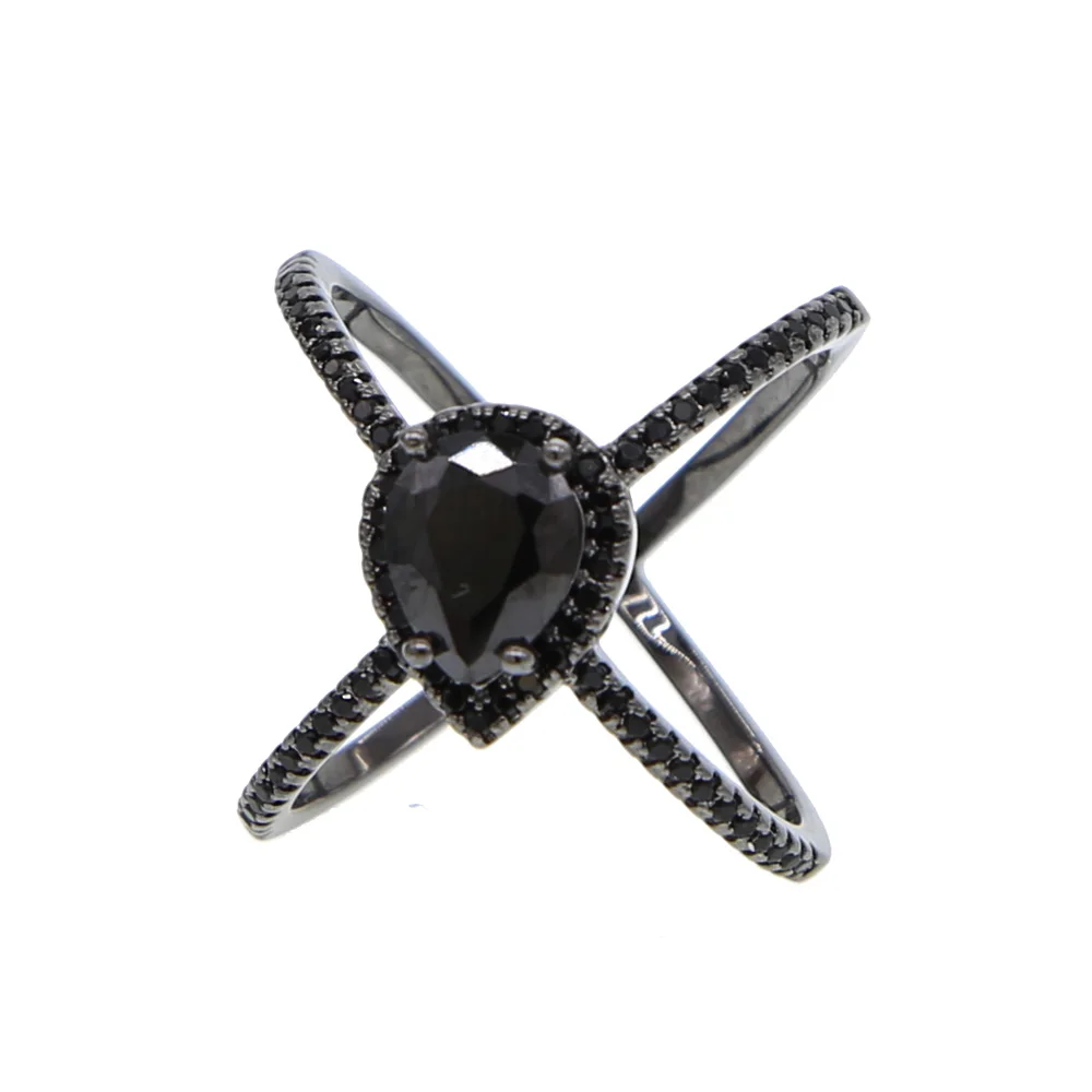 

black gold elegant stunning women full finger ring jewelry black gold filled Cross X wedding tear drop cz ring fashion