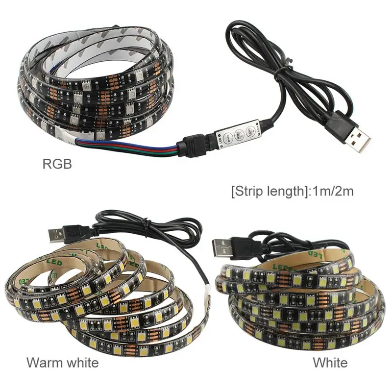 USB Светодиодная лента 5 в 5050 RGB теплый белый водонепроницаемый 1 м 2 с 3 клавишами