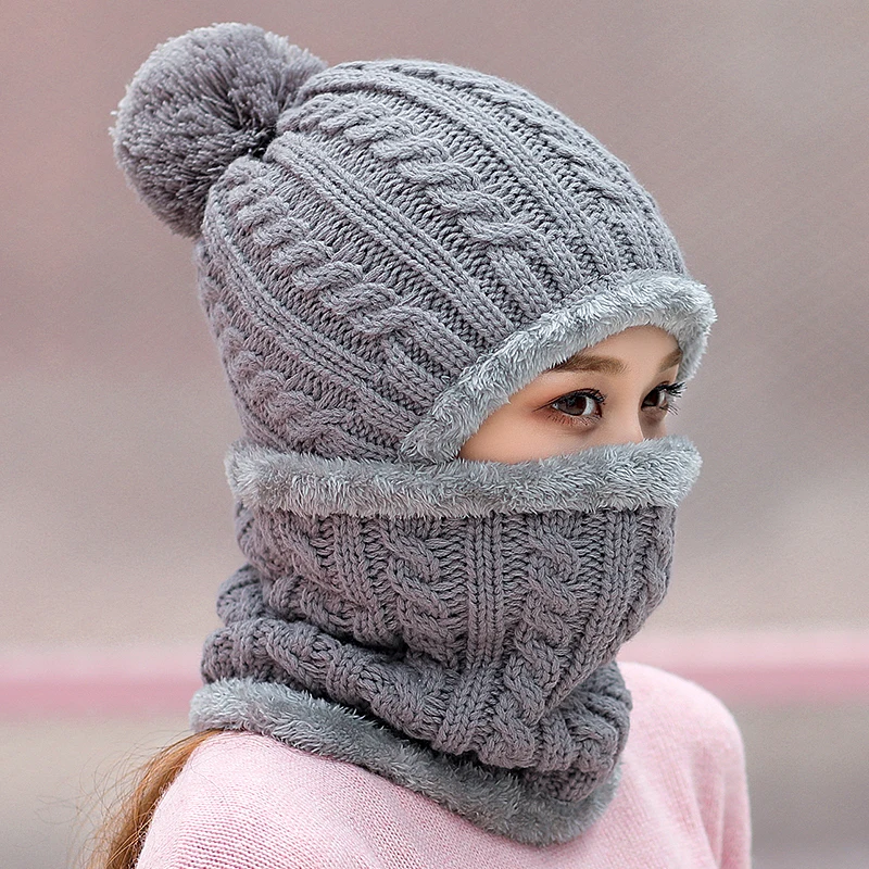Зимняя женская Балаклава 2018 вязаная шапка теплый воротник женские шапочки