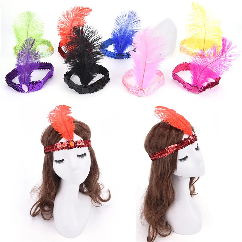 

Newest Feather Headband Funny Flapper Sequin Headpiece Costume Head Band Party Favor Festival Supplies Vintage