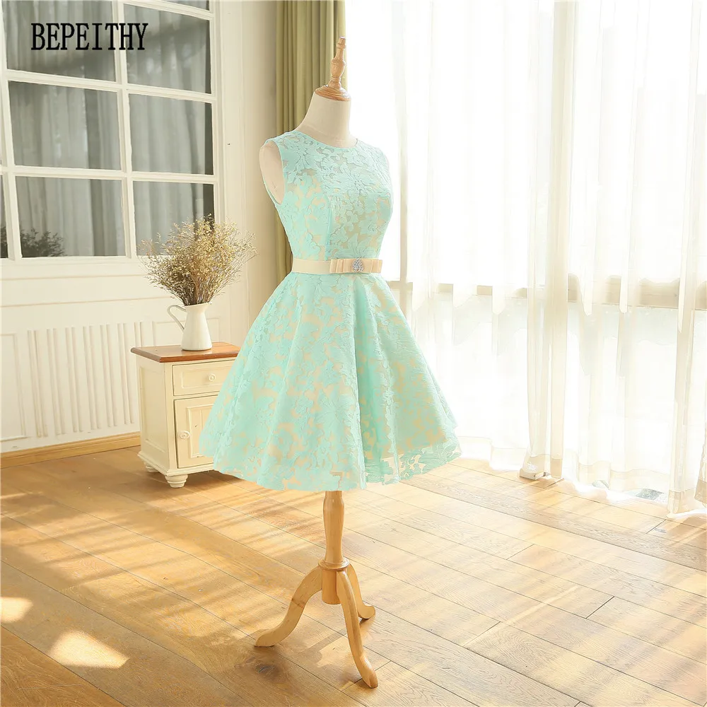 BEPEITHY настоящая фотография Robe De Soiree vestido de festa трапециевидные кружевные винтажные платья выпускное платье Короткое платье для выпускного вечера