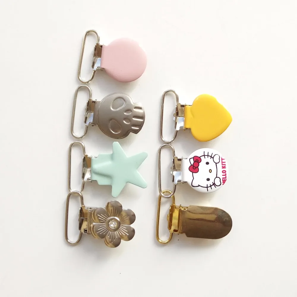 

100pcs all of 25,20,15mm clearance sale wonder suspender clips for baby wholesale decorative metal pacifier clip holder