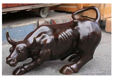 

Copper Brass CHINESE crafts decor ation Asian 0 Large Bronze coffee Wall Street Bull OX Figure Statue 11"L