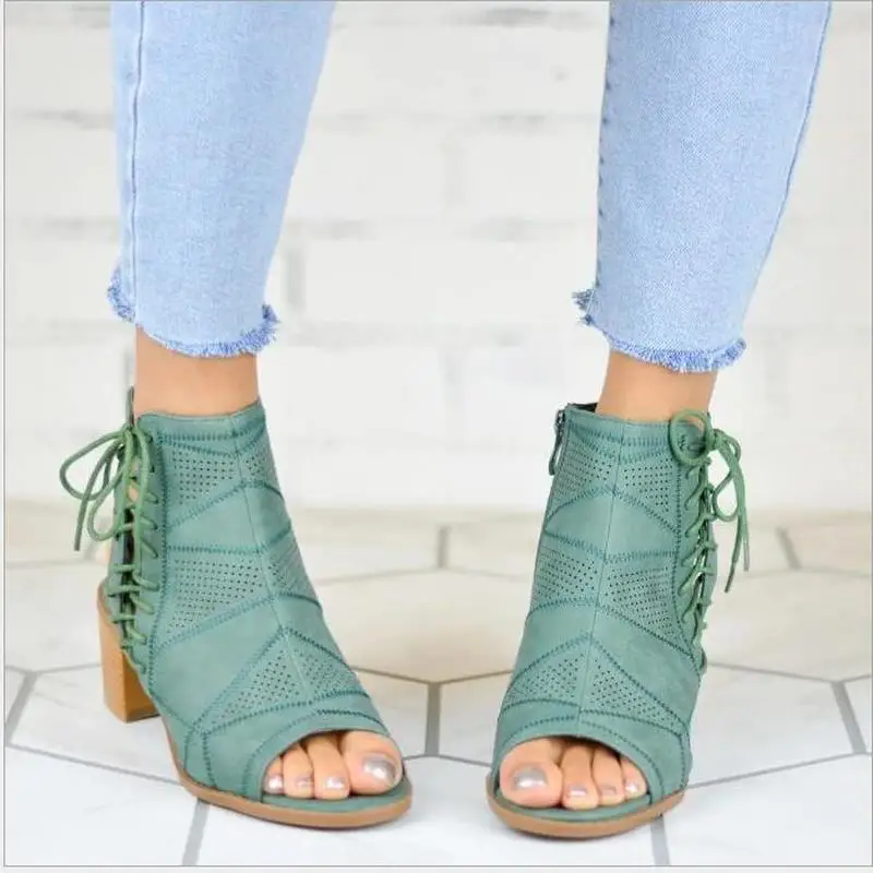 Женские летние босоножки на среднем массивном каблуке туфли лодочки из