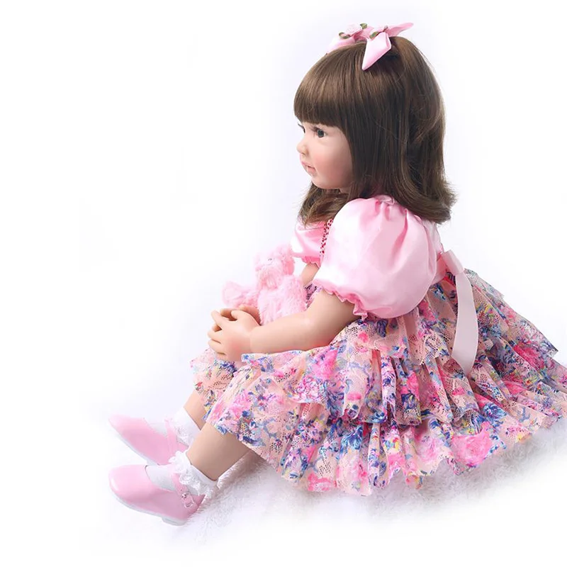 22'' Handmade Newborn Girl Doll Realistic Baby Doll Vinyl Princess Doll with Pink Clothes Kids Toy Birthday Gift for Girls