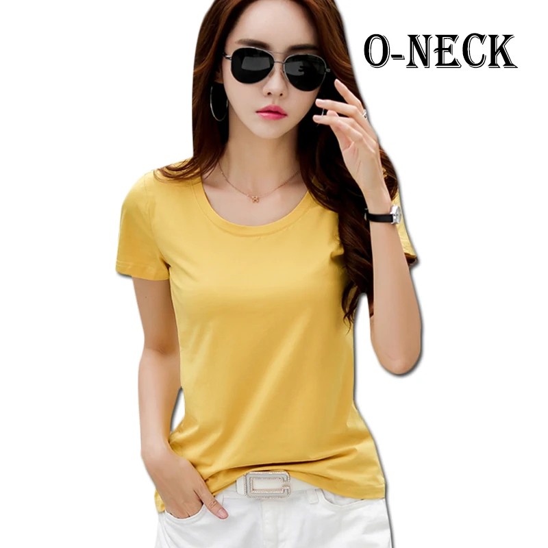 95% хлопок летняя футболка Femme 2019 модные футболки для Для женщин Тверды | Женская