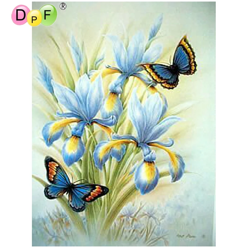 

DPF Diamond Embroidery Needlework butterfly orchid 5D Round full Diamond painting Cross Stitch diamond Mosaic home decor crafts
