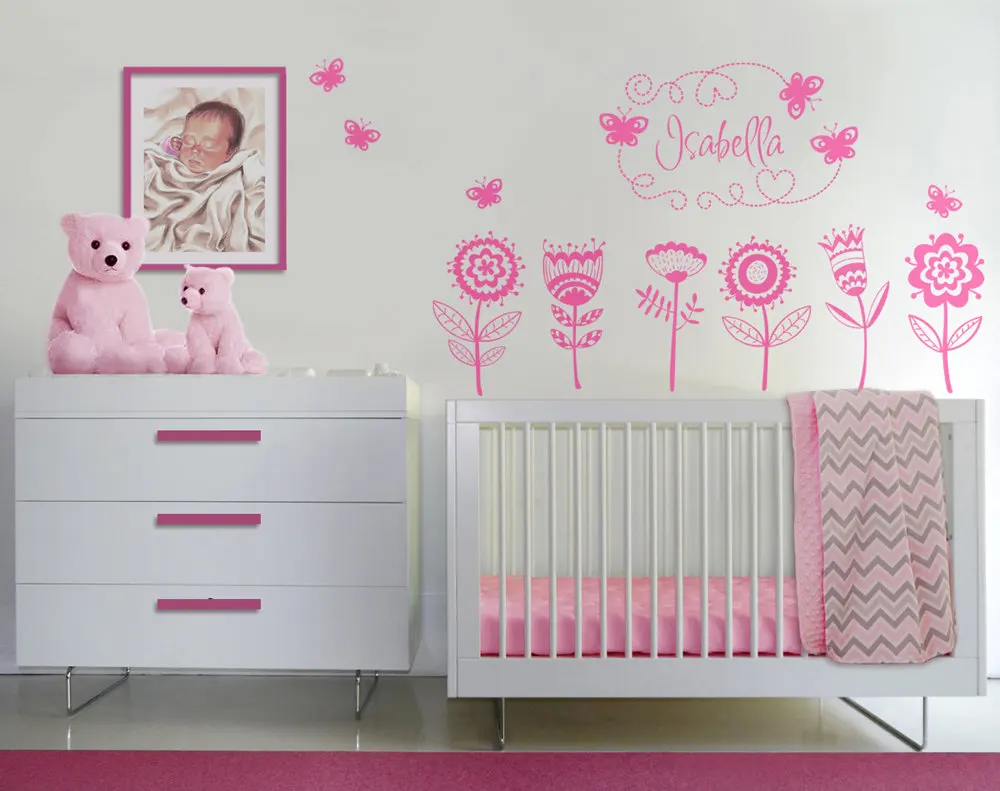 DIY Цветы бабочки наклейки на стену Персонализированные Пользовательское имя