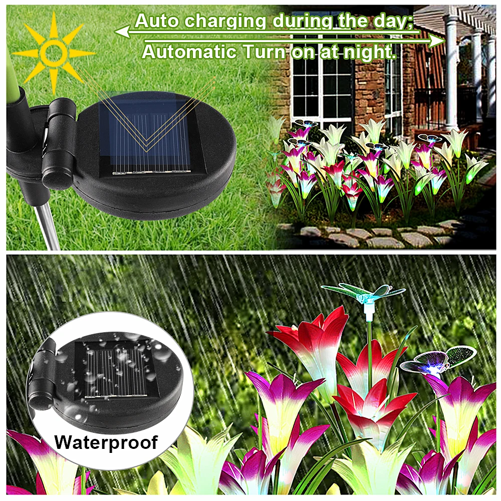 

Solar Power Garden Light Outdoor Waterproof 7Color Change Lighting White/Purple Flower Led Fairy Light Lawn Lamp Christmas Decor