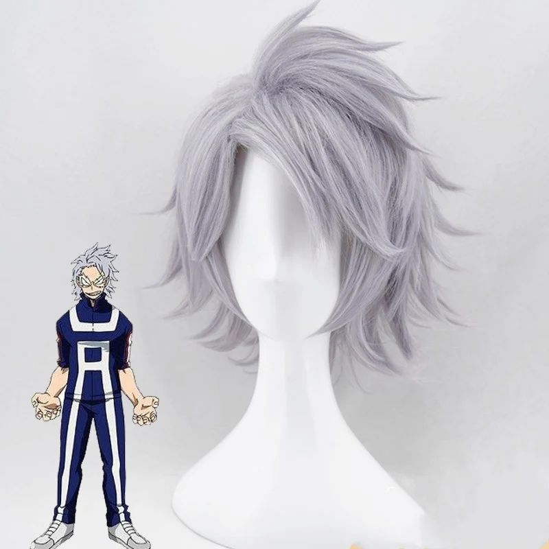 С героями из мультфильма Мой герой Tetsutetsu 32 см серый Косплэй парик Boku без волос +