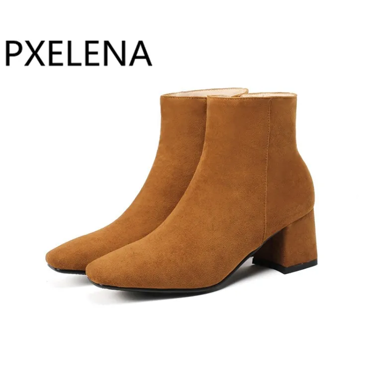 PXELENA/Лидер продаж Модные женские ботильоны с квадратным носком на массивном