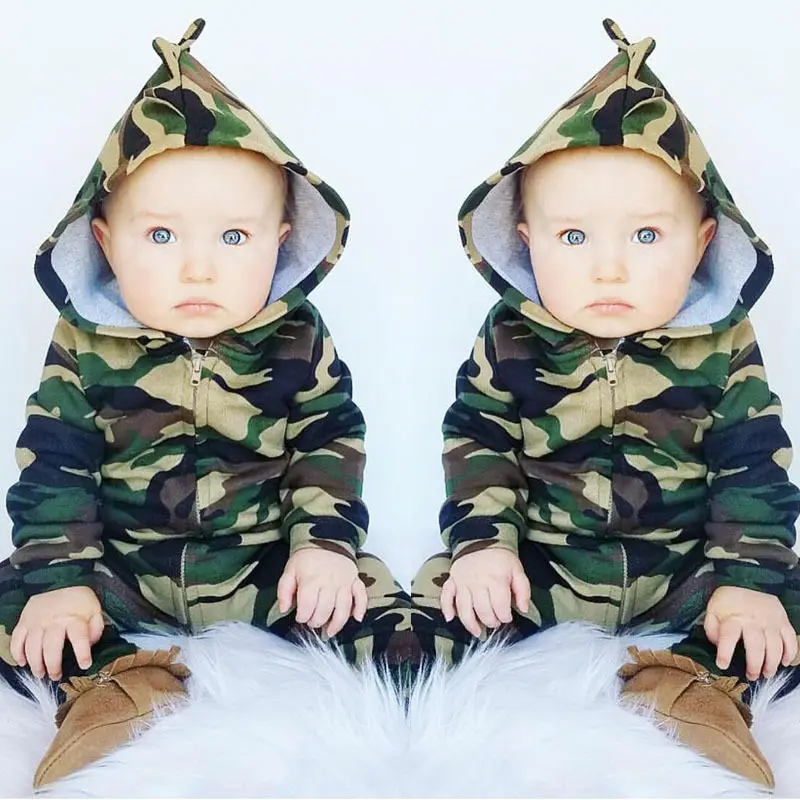 Детский комбинезон на молнии с длинными рукавами и капюшоном для новорожденных