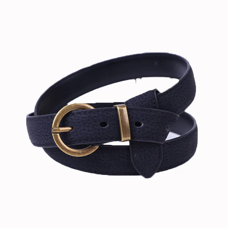 

Suede Leather Belt for Women Glod Buckle Jeans Black Belts Women's Fashion Circle Pin Buckles Students Simple High Waist Punk