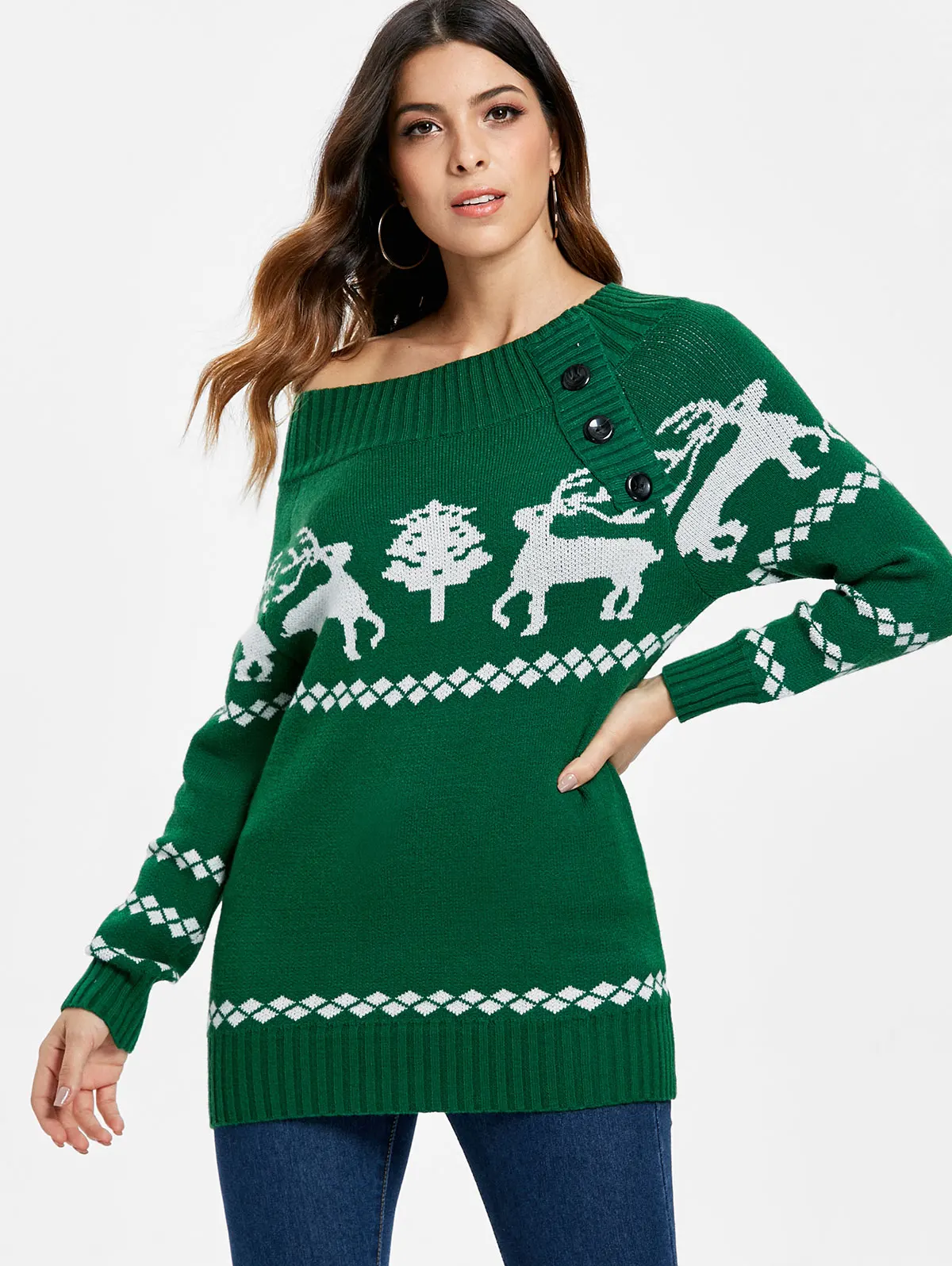 Wipalo Sexy Off Shoulder Oversized Knitted Sweater Women Black Green Autumn Winter Jumper Femme Slash Christmas Pullover | Женская