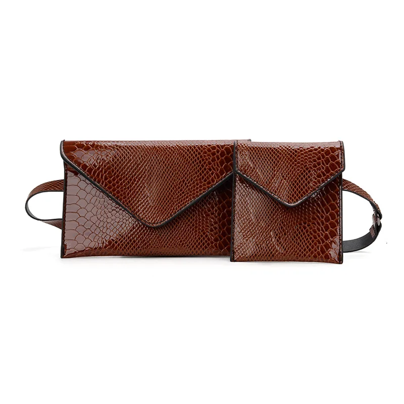 Коричневый Fanny Pack для женщин поясная сумка кожаная модные Змеиный 2 шт. PU Сумка сумка на ремне нагрудная - Цвет: Коричневый