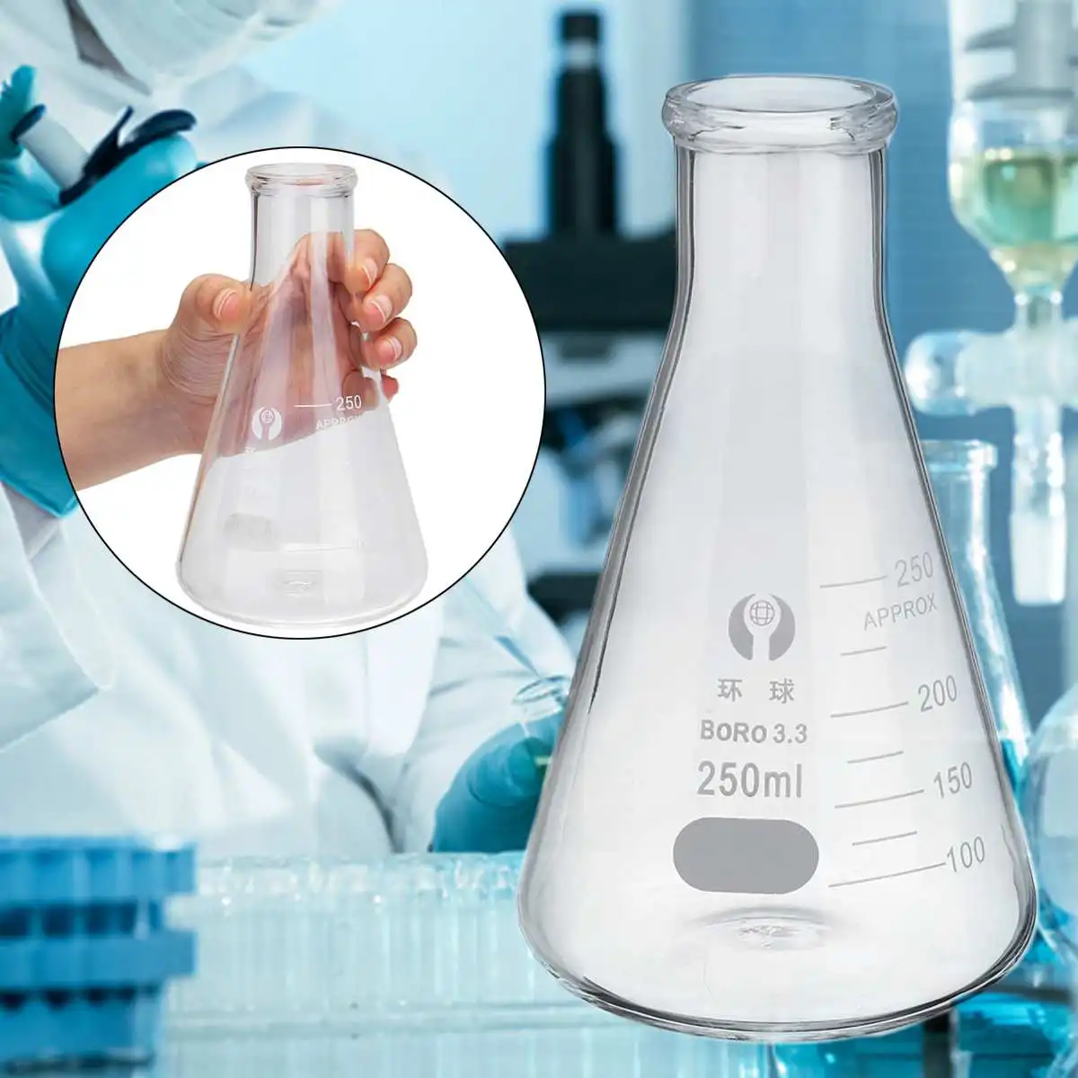 2 шт. 250 мл лабораторное стекло Erlenmeyer коническая фляга w/Rim боросиликатная лабораторная стеклянная посуда