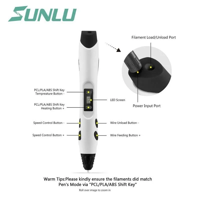 Набор ручек для 3d-печати SUNLU SL-300 детская 3d-ручка рисования с поддержкой