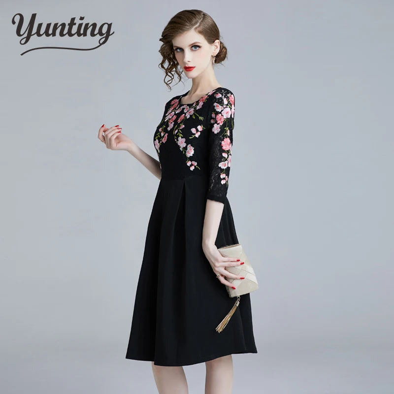 Весеннее женское кружевное платье А-силуэта Vestido элегантные тонкие платья с вышивкой