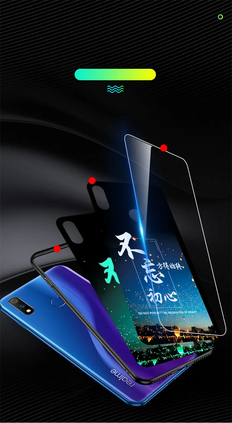 Светящийся чехол для телефона для Oppo Realme 3 Pro Чехол светящийся закаленное стекло задняя крышка для Oppo Realme 3 Pro чехол силиконовый чехол