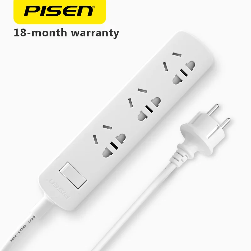 Pisen 3 розетки Мощность полосы Электроника Smart Расширители plug с ЕС адаптер Мощность Кнопка Стабилизатор напряжения - Цвет: White
