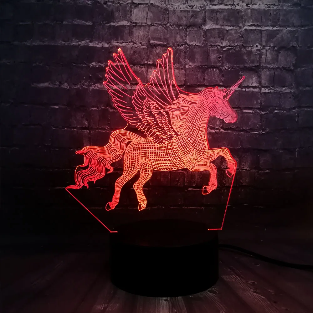 Новый 3D Лава летающие крылья единорог лошадь LED Детская спальня стол 7 цветов USB