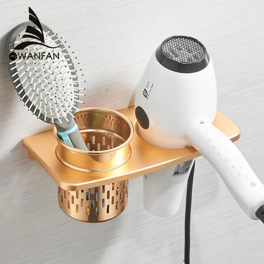 

Hair Dryer Holder With Cup Households Rack Hair Blow Dryer Shelf Metal Wall Mount Bathroom Accessories Hair Dryer Rack 811017