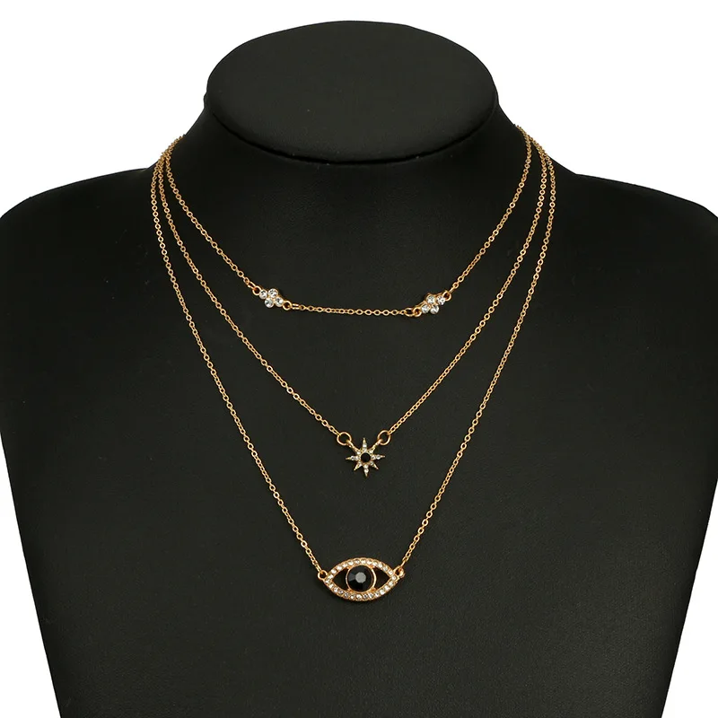 Женское Ожерелье с тройным кулоном Золотистое индейской подвеской злой глаз |