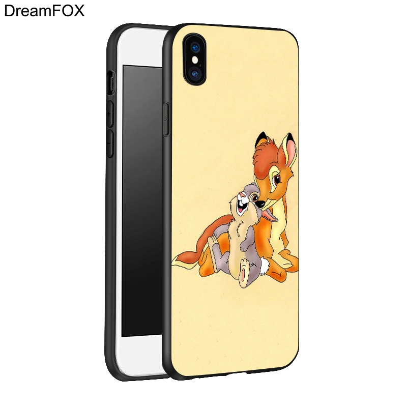 DREAMFOX L334 Bambi And Thumper Black Soft TPU Silicone Case Cover For Apple iPhone XR XS Max X 8 7 6 6S Plus 5 5S 5G SE |