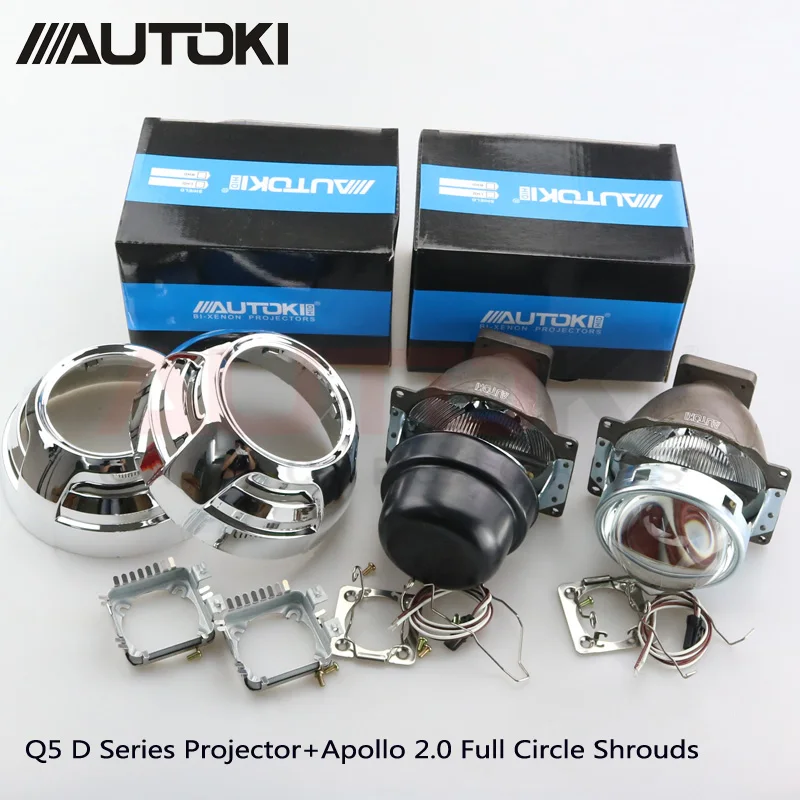 Биксеноновые линзы для проектора Autoki 3 0 дюйма Koito Q5 + полные круглые кожухи Apollo 2