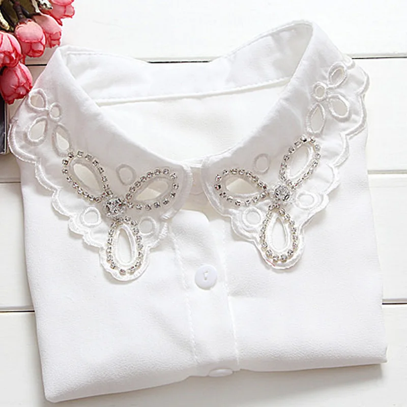 

Korean rhinestone wild decoration spring autumn fake collar fashion shirt lace false fake collar sweater Elegant False Collar