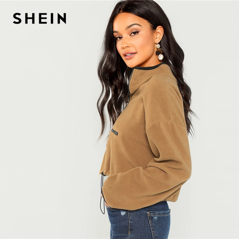 SHEIN Пуловер На Молнии Повседневная Толстовка С Воротником-стойкой Осенние Женские Кофты