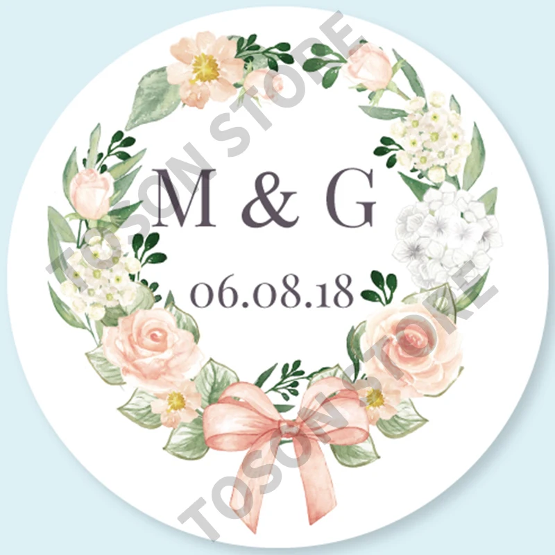 100, Silver laser Customized text logo, Wedding Stickers, Invitations Seals, Candy Favors Gift Boxes Labels, On White Adhesive