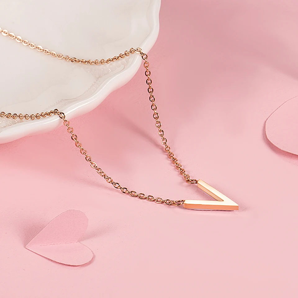 Zircon V Alphabet Pendant Necklace Titanium Stainless Steel Chain Inlaid Trendy Women Jewelry Gift Dropshipping | Украшения и