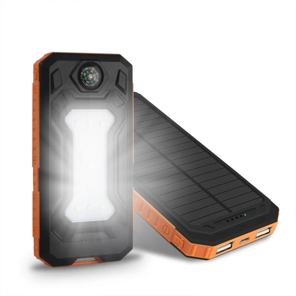 Power Bank 20000mAh Солнечное водонепроницаемое двойное usb-зарядное устройство для смартфона Внешняя батарея зарядное устройство для iPhone Xiaomi samsung