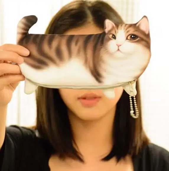 11,11 3D Забавный чехол-карандаш с котом, Полиэстеровые Пеналы, сумки Kawaii для мальчиков и девочек, вместительные школьные принадлежности, канцелярские принадлежности, косметичка, новинка