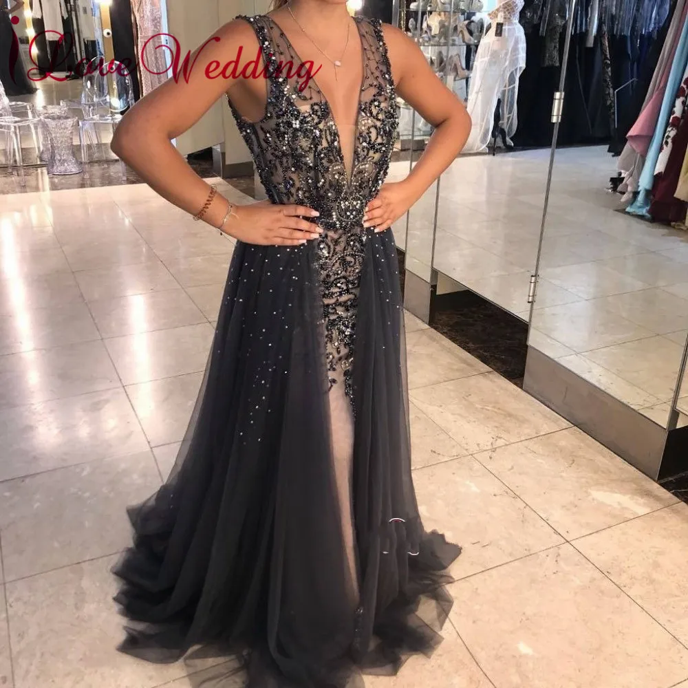 ILoveWedding/роскошное вечернее платье сексуальное с треугольным вырезом без рукавов