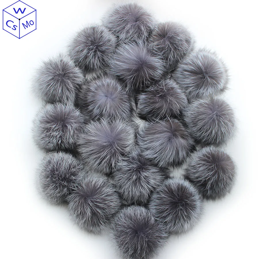 10 pcs/lot DIY 15cm Soft And Fluffy Silver fox Fur Pom For keychains Knitted Scarf Beanie Cap Hats Genuine Fox fur Pompom