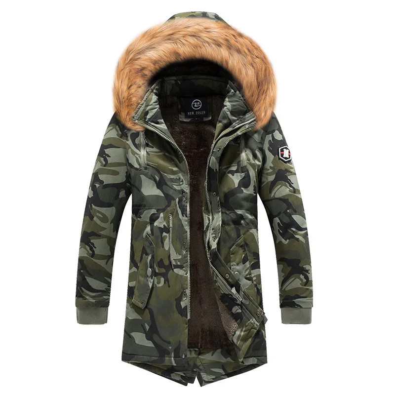 

Fur Collar Camouflage Parkas Jackets Men Winter Thick Padded Jacket 2019 Winter High Quality Long Male Fashion Casual Coat WA113