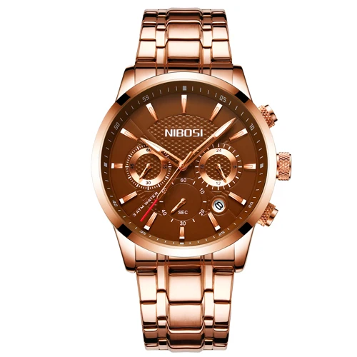 Rose Brown Metal NIBOSI Relogio Masculino мужские s часы лучший бренд класса люкс из розовой стали Кварцевые часы мужские повседневные спортивные наручные часы с хронографом Saat - Цвет: Rose Brown Metal