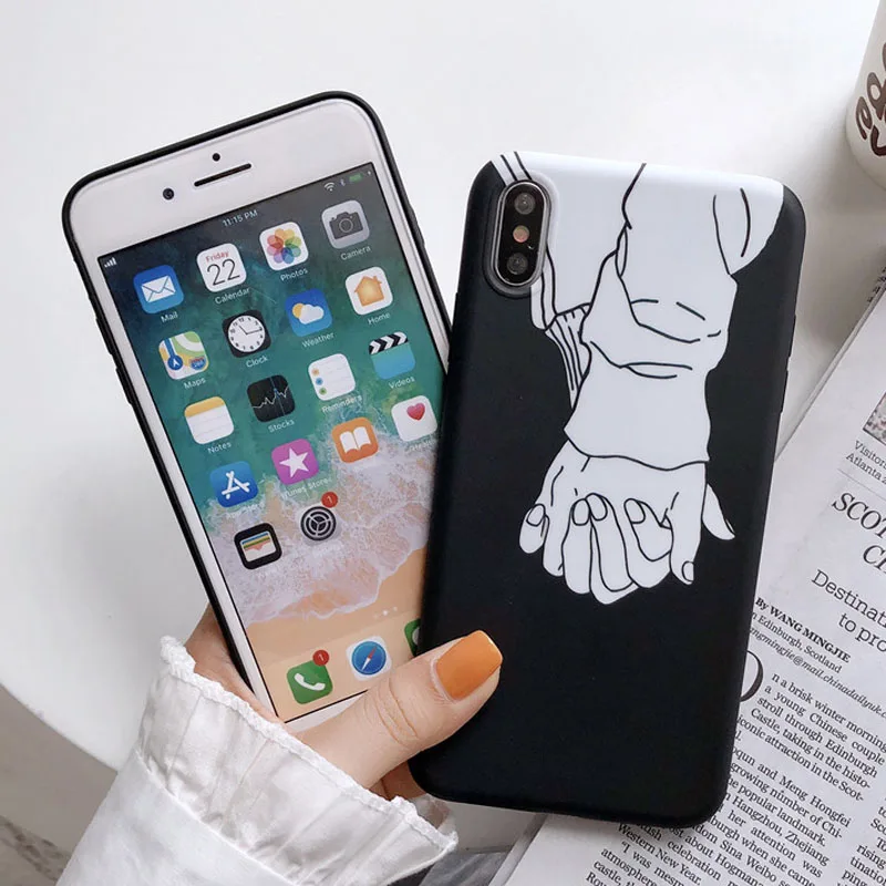 USLION Simple Couples Hands Print Phone Case For iPhone X XS XR Xs Max Ultra Thin Soft TPU Cases Cover 6 6s 7 8 Plus | Мобильные
