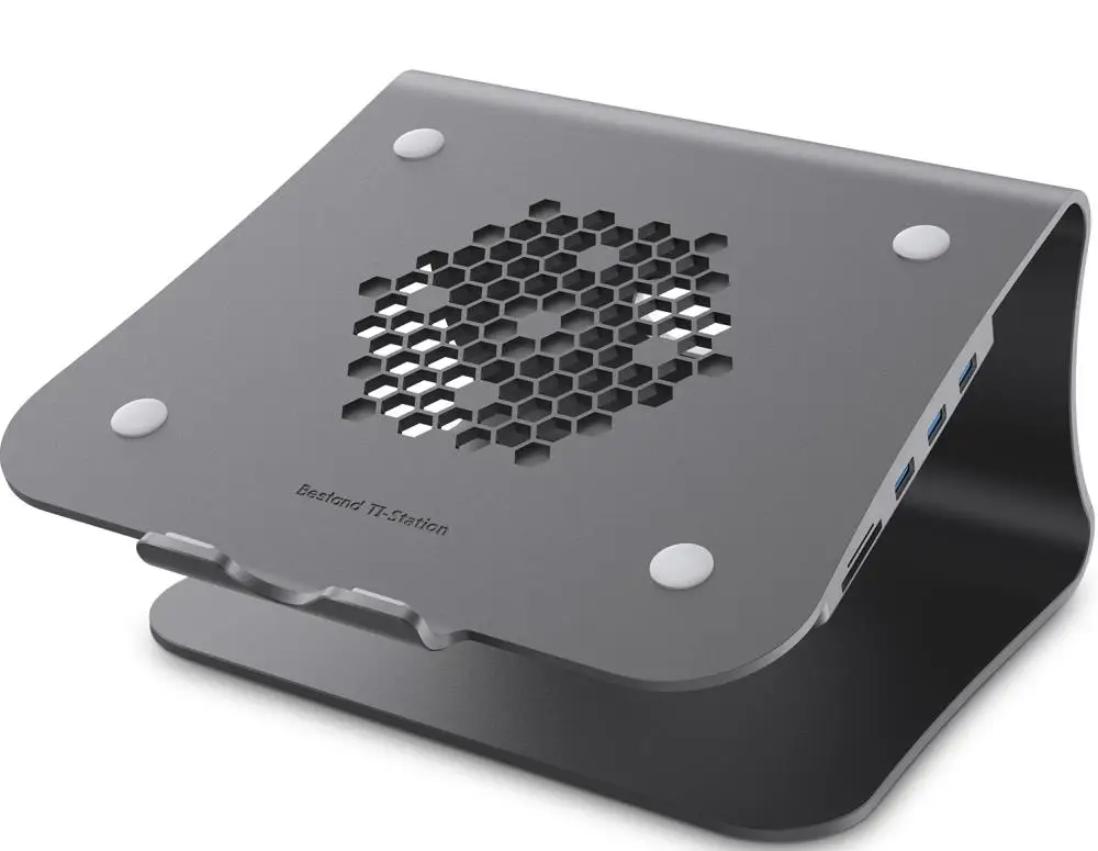 Ноутбук стенд-Bestand Алюминий охлаждения ноутбука стоят настроить 3 USB3.0 порты SD/TF карты 5 портов - Цвет: Серый