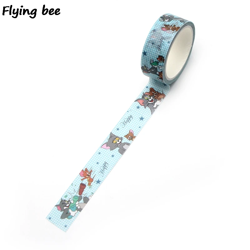 Flyingbee 15 мм X 5 м Бумага васи клейкая лента мультфильм кошка и мышь клейкая лента DIY Скрапбукинг наклейка этикетка маскирующая лента X0324