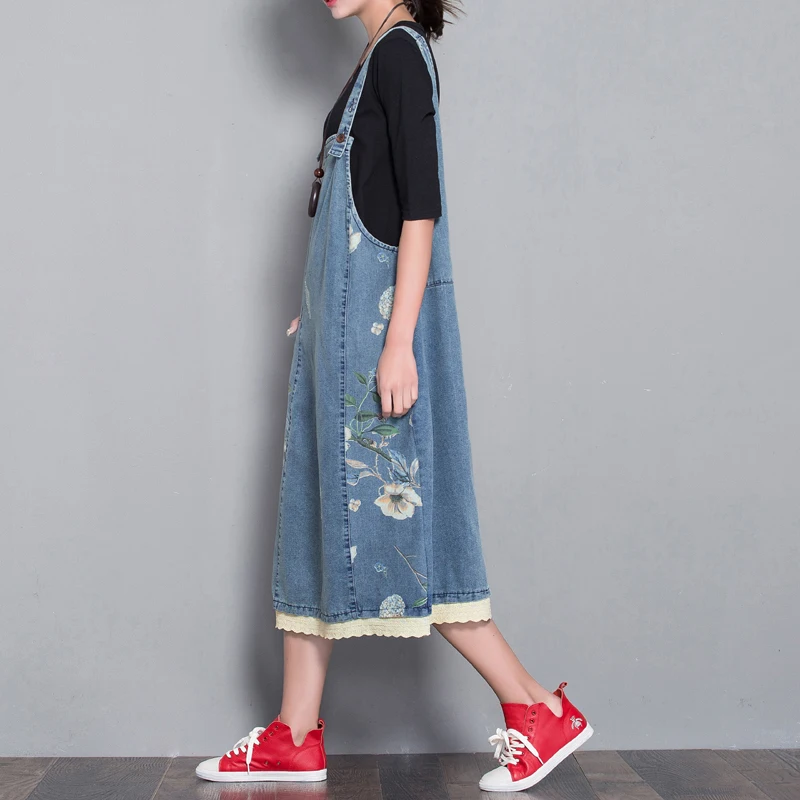 Новинка милое джинсовое платье пэчворк кружево нагрудник подтяжки с принтом