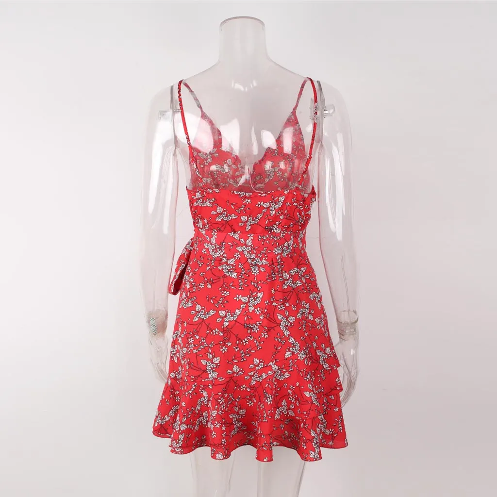 Женское платье Boho Пляжное с цветочным принтом и треугольным вырезом для