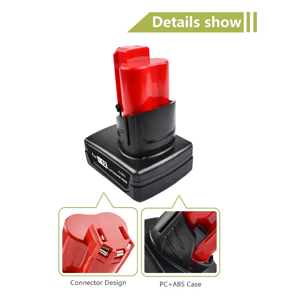 Powtree For Milwaukee 2PCS 12V 4000mAh M12 Red Power Tool Li-ion Battery Replacement C12 B BX 48-11-2401 48-11-2402 D | Электроника