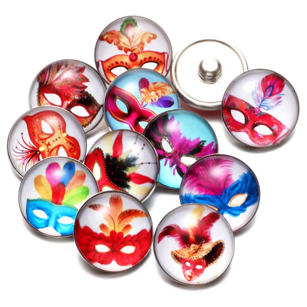 12 шт./лот венецианские маски тема 18 мм Стекло кнопки Талисманы для щелкает