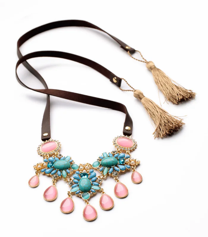 Ручная работа платье матч 2014 лучший продавец кожа цепь кисточкой синий камень