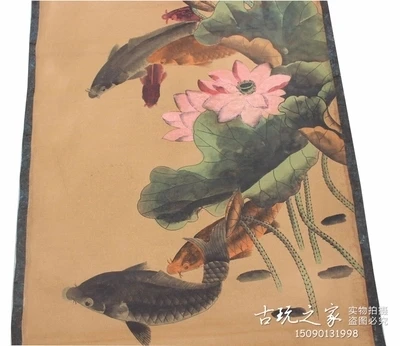 Антикварная каллиграфия и живопись Qi Baishi lotus fish висячая картина для гостиной. |