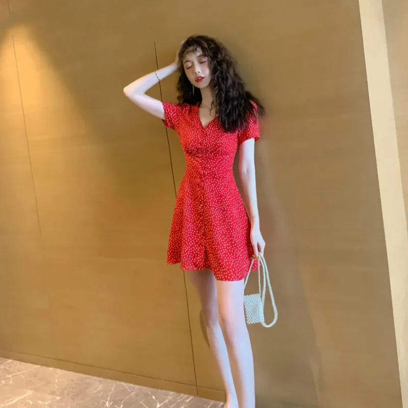 Женское мини платье с коротким рукавом и пуговицами ТРАПЕЦИЕВИДНОЕ летнее в