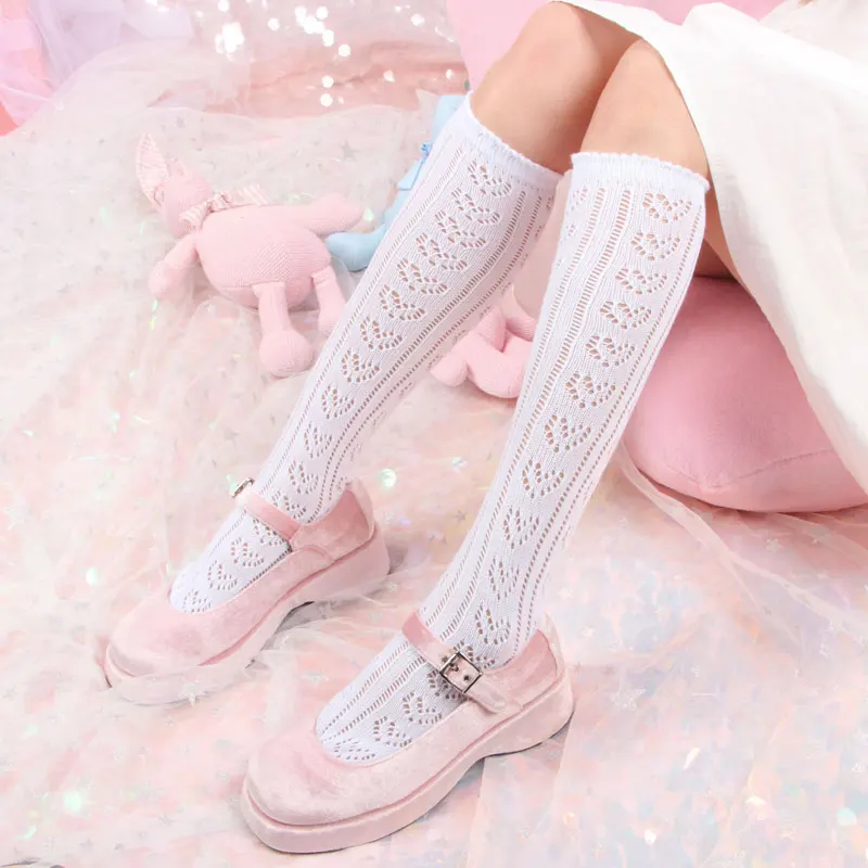 Хлопковые носки для девочек; милые носки в стиле Лолиты; студенческий особенный носок до голени - Цвет: white
